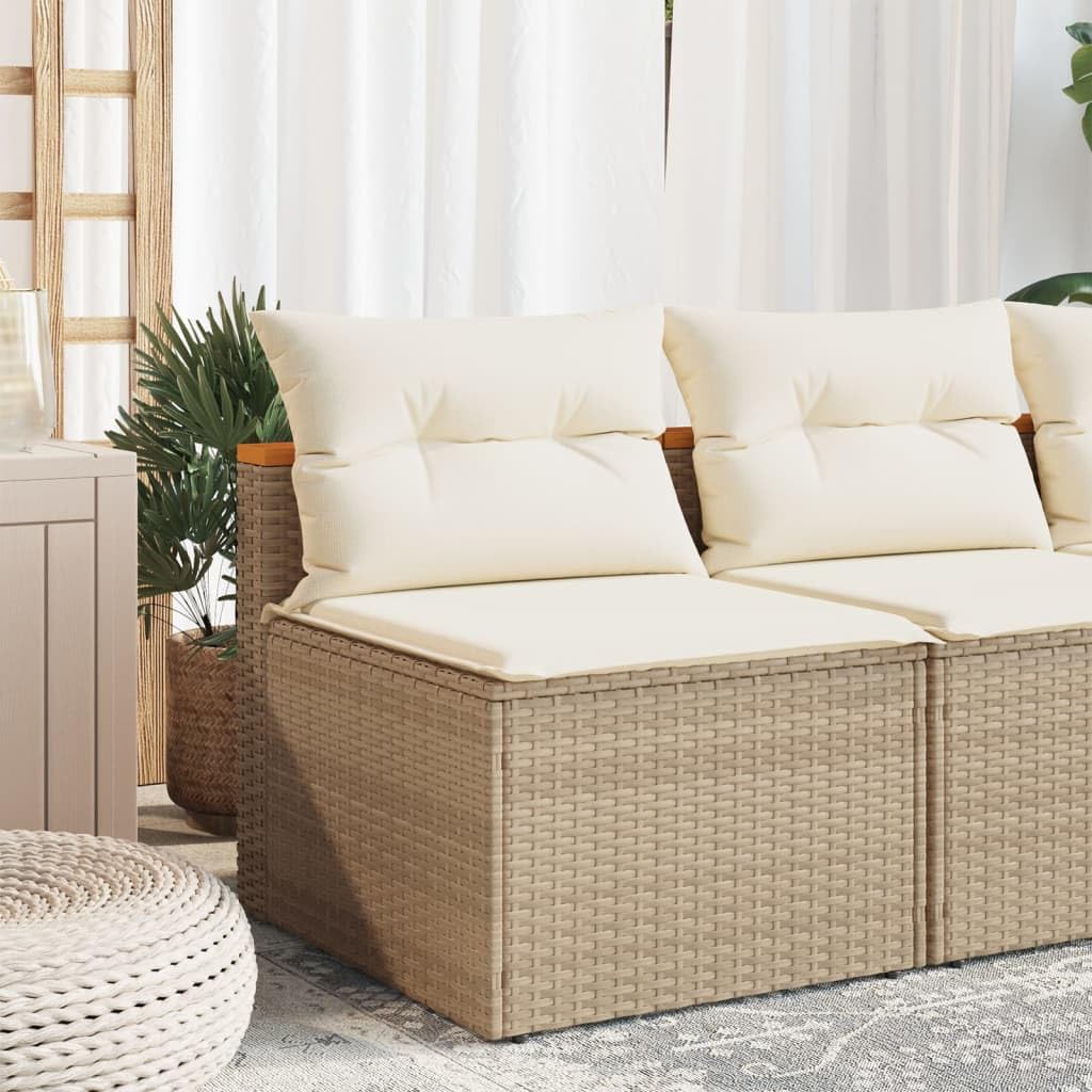vidaXL Armless Patio Sofas - Beige Poly Rattan Outdoor Seating with Cream White Cushions, Weather-Resistant & Modular Design
