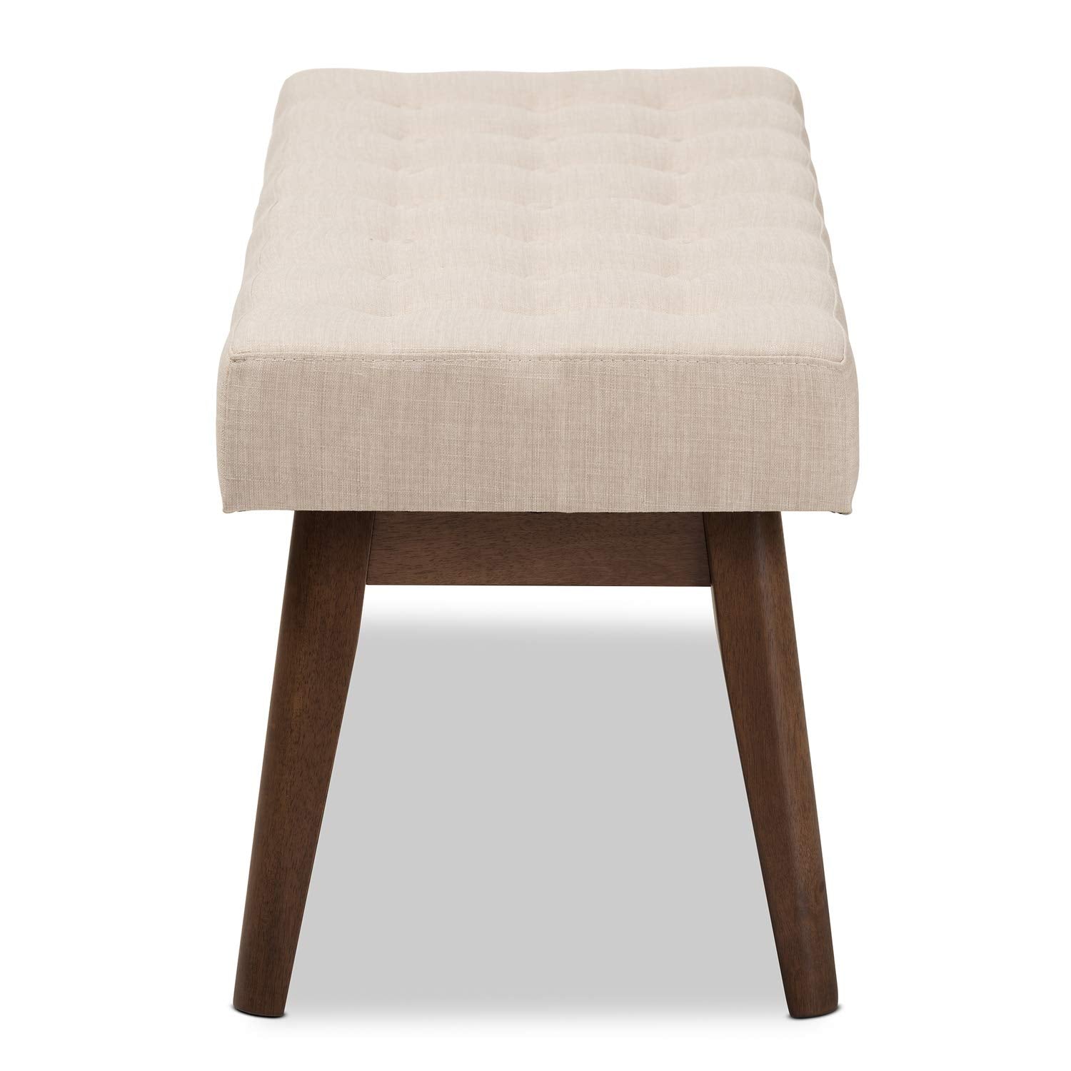 Baxton Studio Elia Mid-Century Modern Walnut Wood Light Beige Fabric Button-Tufted Bench/Mid-Century/Light Beige/Walnut Brown/Fabric Polyester 100%'/Rubber Wood