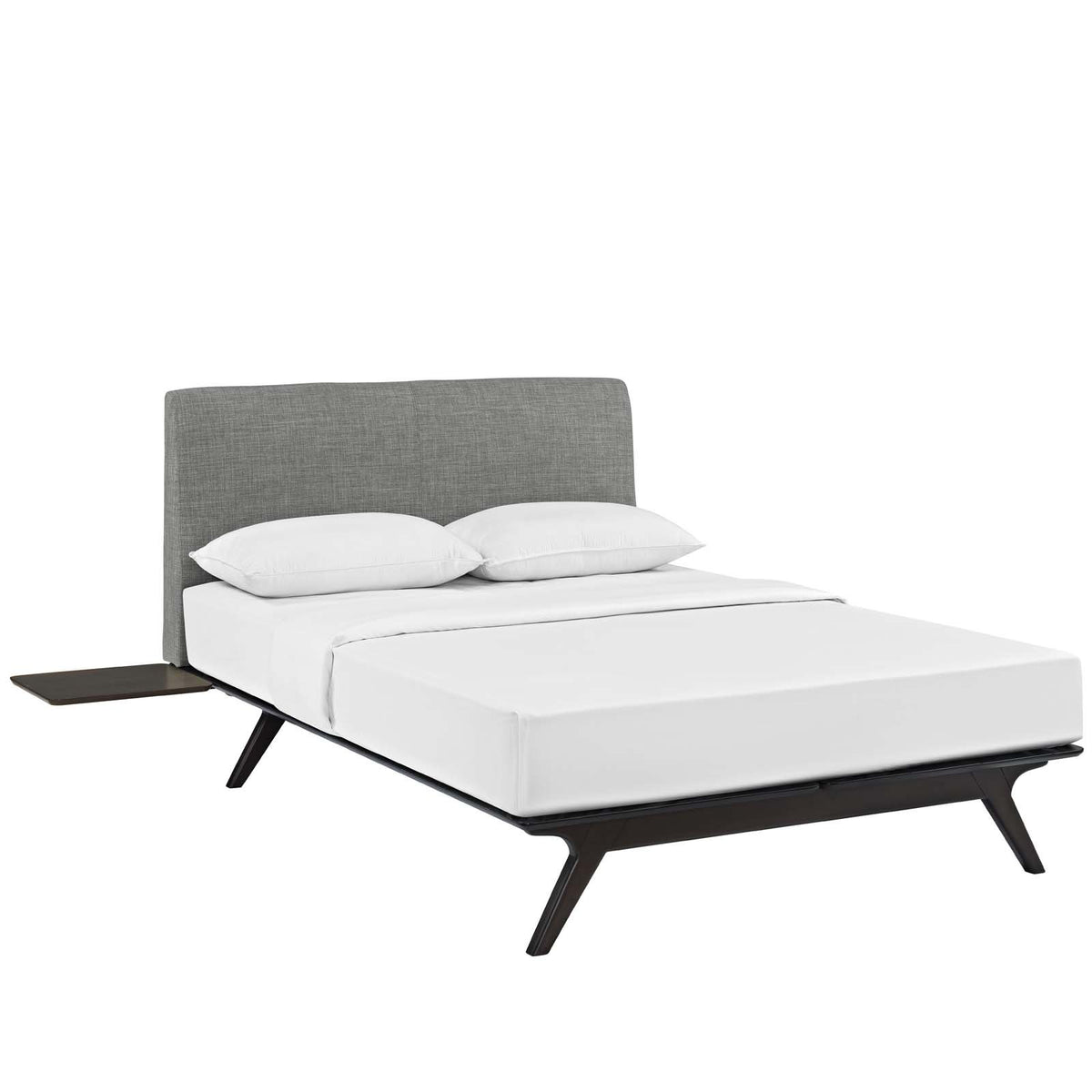 Modway Tracy Mid-Century Modern Wood Platform Queen Bed With Two Nightstands In Cappuccino Gray