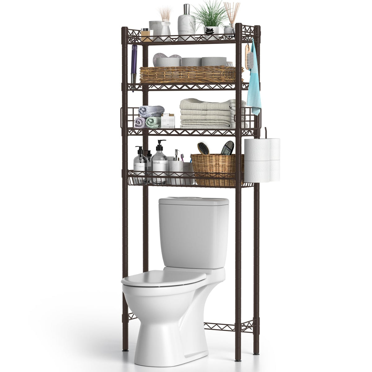 Hodonas Over Toilet Storage Shelf, 4-Tier Bathroom Organizer Storage Shelves Over The Toilet, Adjustable Freestanding Over The T