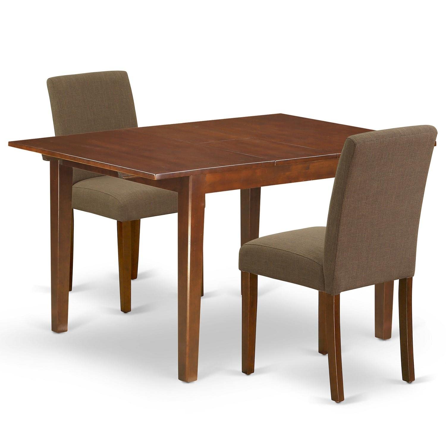 East West Furniture Mlab3-Mah-18 3 Piece Dinette Set For Small Spaces Contains A Rectangle Dining Table With Butterfly Leaf And 2 Coffee Linen Fabric Parson Chairs, 36X54 Inch, Mahogany