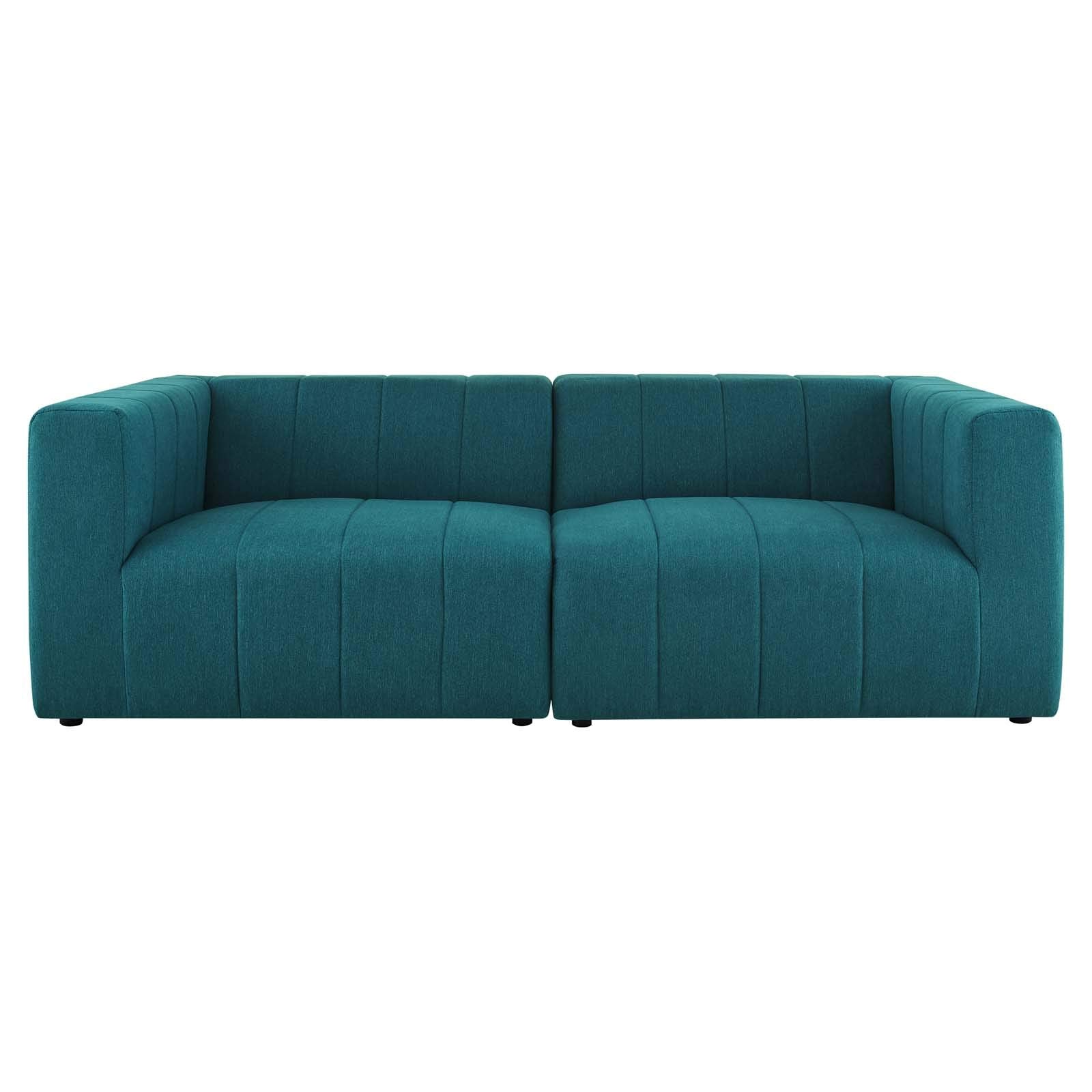 Modway Bartlett Channel Tufted Upholstered Sectional Sofa, 2-Piece Set, Teal