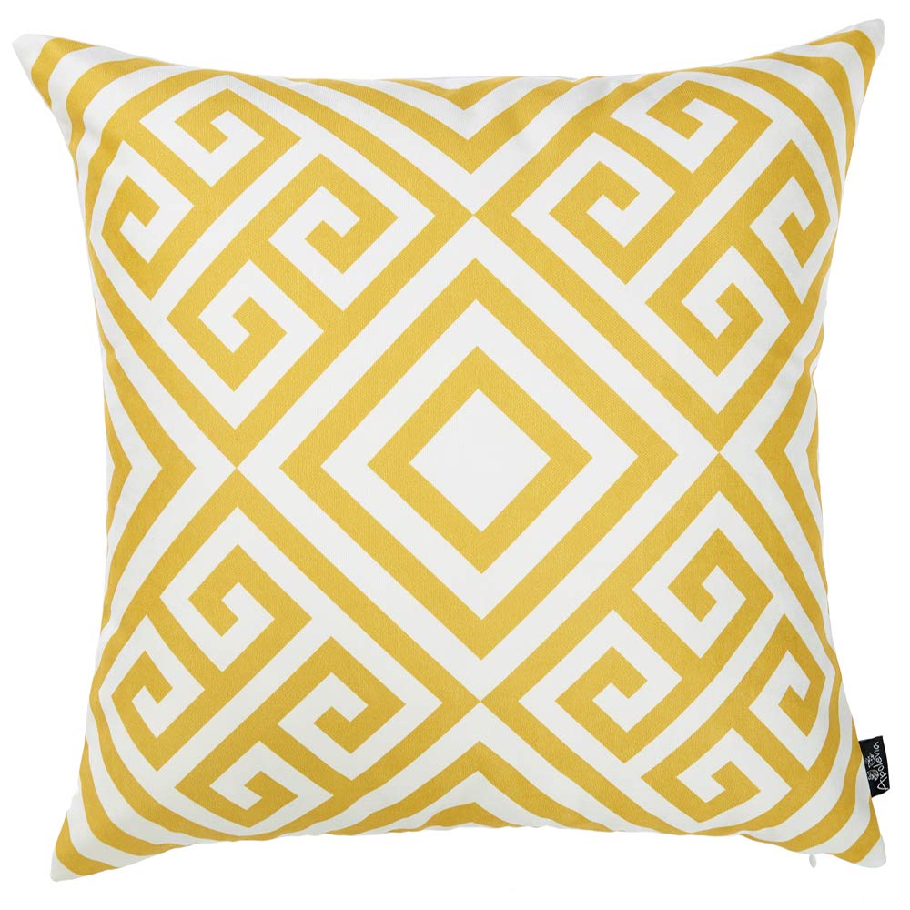 HomeRoots Multi Polyester 18'x 18' Yellow Tropical Greek Printed Decorative Throw Pillow Cover