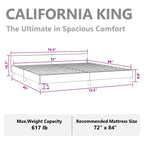 vidaXL Faux Leather Bed Frame Platform Bed, Scandinavian Style/Slats Support/No Box Spring Needed/Without Mattress/Easy Assembly, White California King Bed