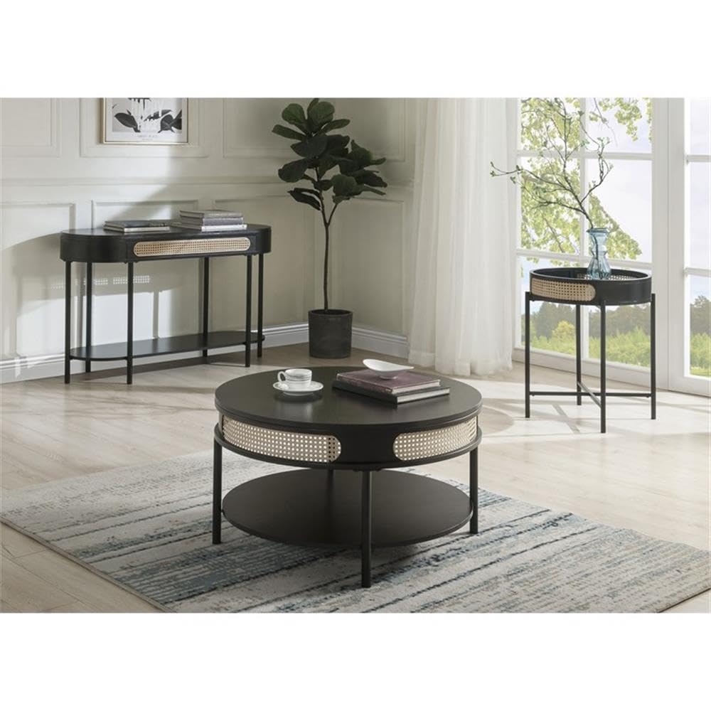 Acme Furniture Round End Table with Open Top, Black