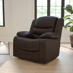 Plush Brown Leather Lever Rocker Recliner With Padded Arms