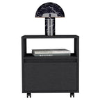 Nightstand 20" H, with 1 Open Shelf, 1 Drawer and Casters, Black