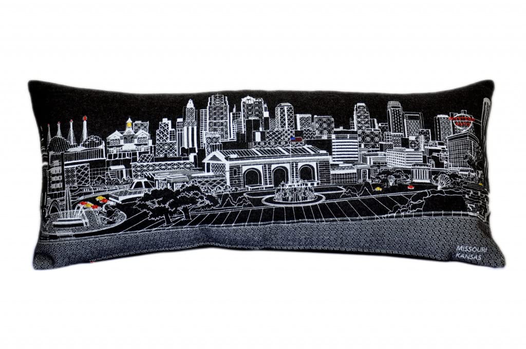 HomeRoots Grey 35' Black Kansas City Nighttime Skyline Lumbar Decorative Pillow