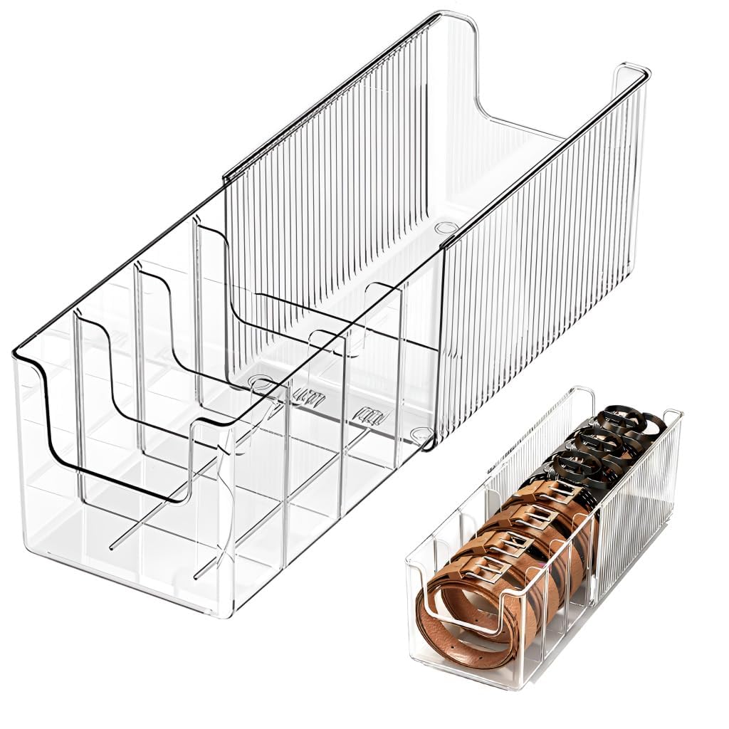 Brikipth Drawer Organizer For Belt, Tie, Wallet & Accessories | Transparent Belt Storage Box With Removable Dividers  Slim Clos