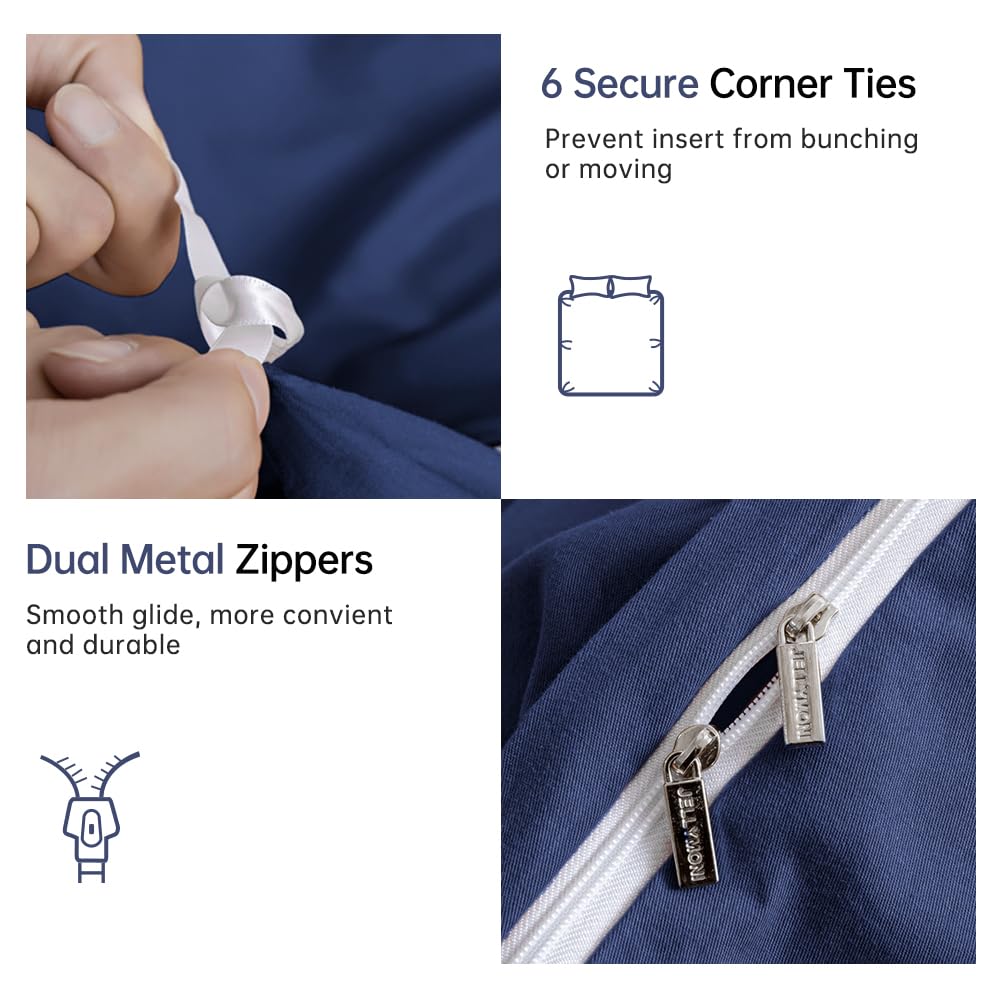 Jellymoni Cotton Duvet Cover Full Size - 100% Washed Cotton Linen Like Textured Comforter Cover, 3 Pieces Breathable Soft Beddin