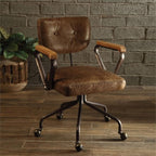 Acme Hallie Leather Swivel Office Chair in Vintage Brown
