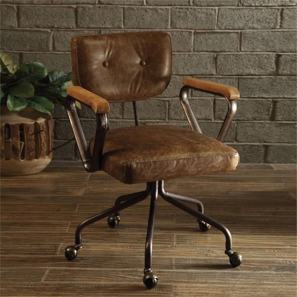 Acme Hallie Leather Swivel Office Chair in Vintage Brown