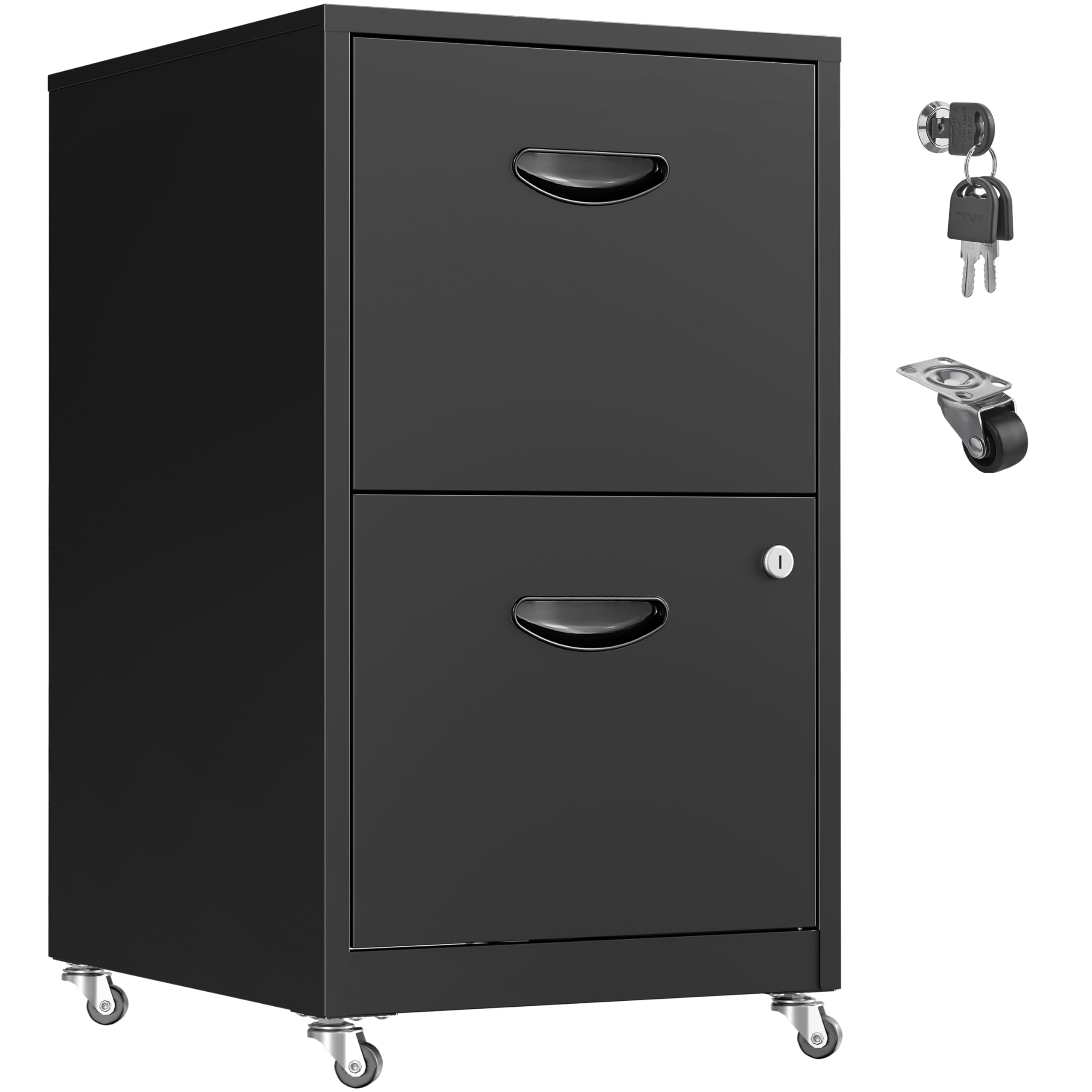 2 Drawer Mobile File Cabinet With Lock, Metal Filing Cabinets With Wheels, White Rolling Storage Cabinet, Under Desk Vertical Fi