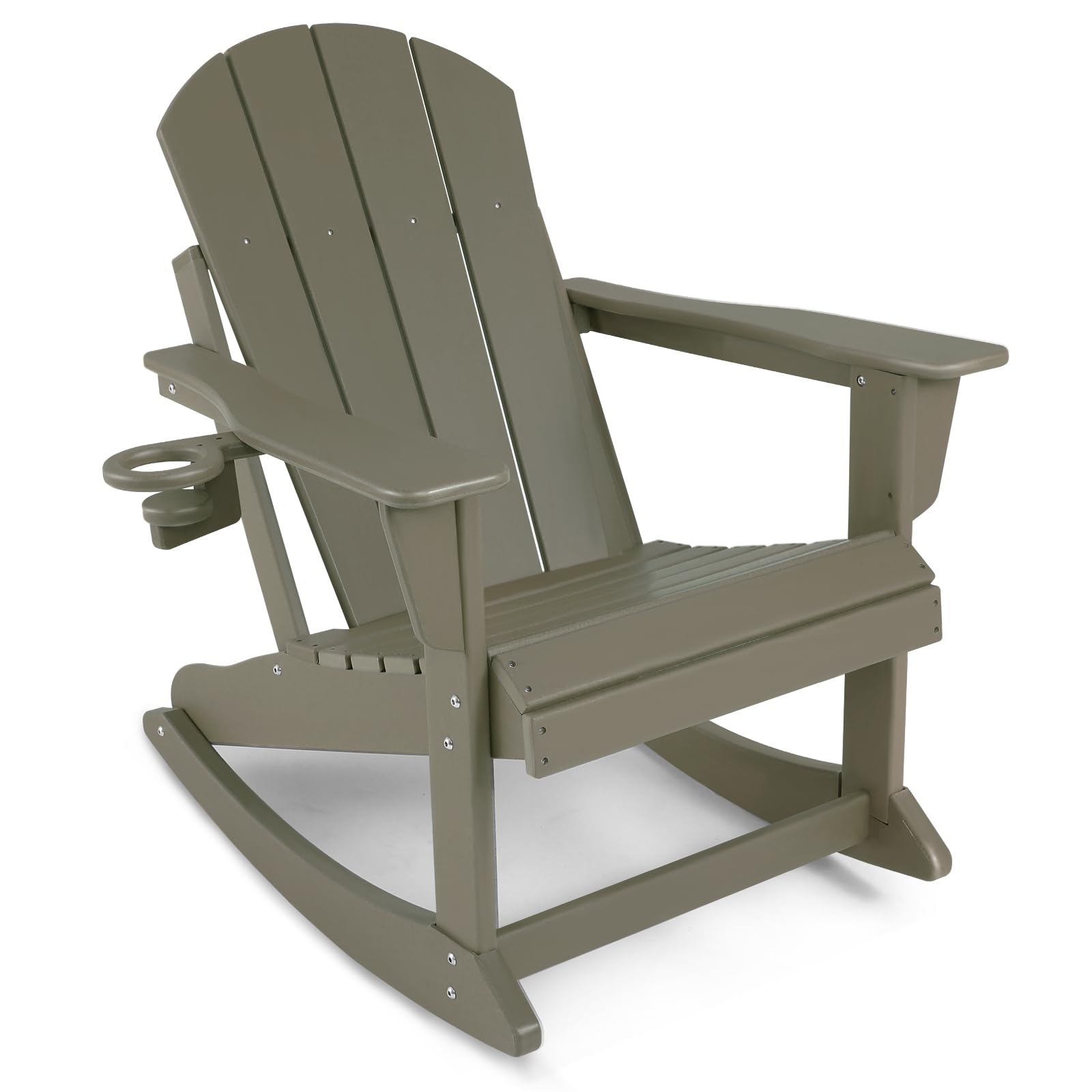 Abcpatio Plastic Adirondack Chair - Rocking Adirondack Chairs With Cup Holder, Weather Resistant Seating For Patio, Porch, Deck, Pool, Garden, Backyard (Seat Width 20', Dark Brown)