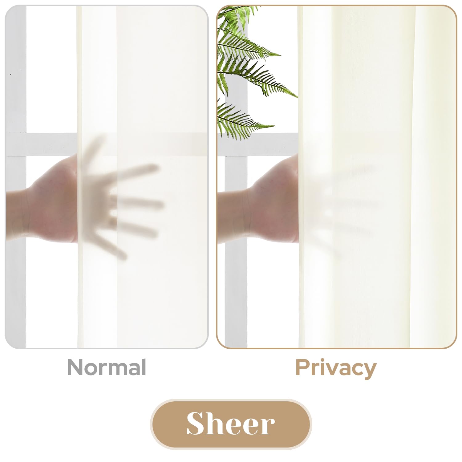 HOMEIDEAS Cream Yellow Privacy Sheer Kitchen Curtains, 30x24, Light Filtering Drapes, 2 Panels for Bedroom & Living Room