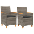vidaXL Patio Chairs with Cushions - Gray Poly Rattan & Wood - Set of 2
