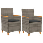 vidaXL Patio Chairs with Cushions - Gray Poly Rattan & Wood - Set of 2