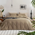 Jellymoni Khaki Bedding Duvet Cover Set - 100% Washed Cotton Linen Like Textured California King Comforter Cover, 3 Pieces Soft