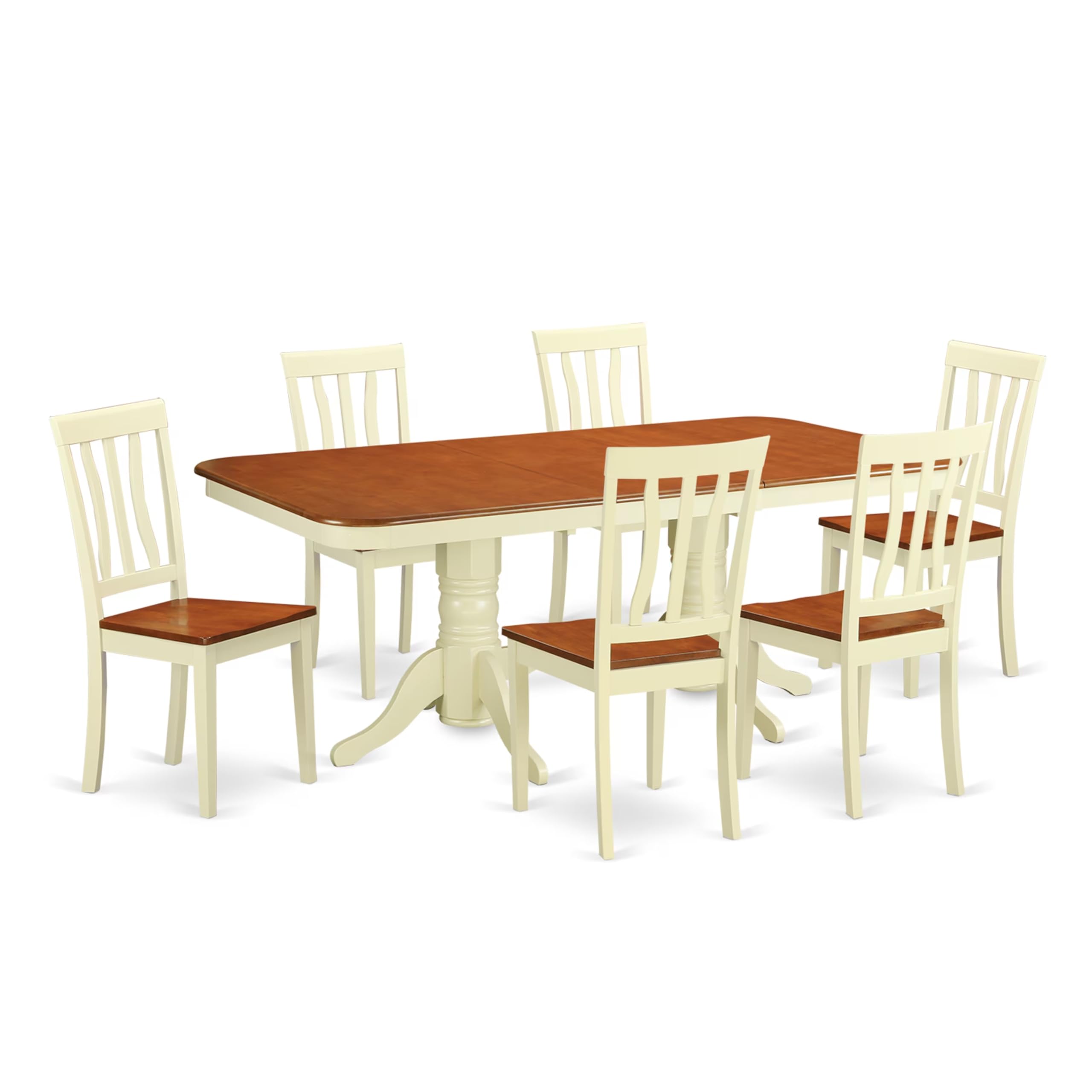 East West Furniture NAAN7-WHI-W Napoleon 7 Piece Set Consist of a Rectangle Dinner Table with Butterfly Leaf and 6 Dining Room Chairs, 40x78 Inch, Buttermilk & Cherry
