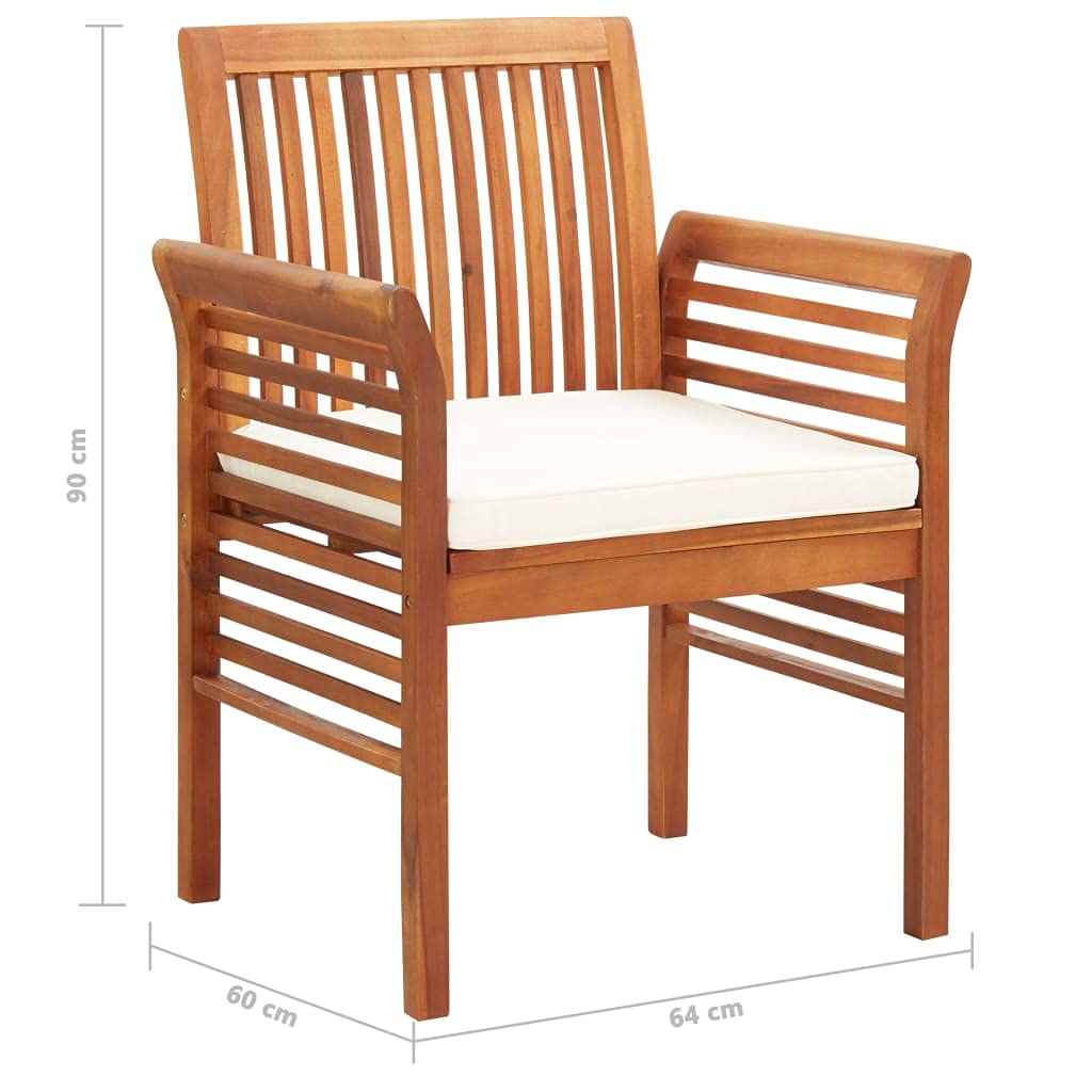vidaXL Solid Acacia Wood 7 Piece Patio Dining Set with Cream White Cushions Garden Terrace Dinner Table Chairs Backyard Courtyard Porch Poolside Home