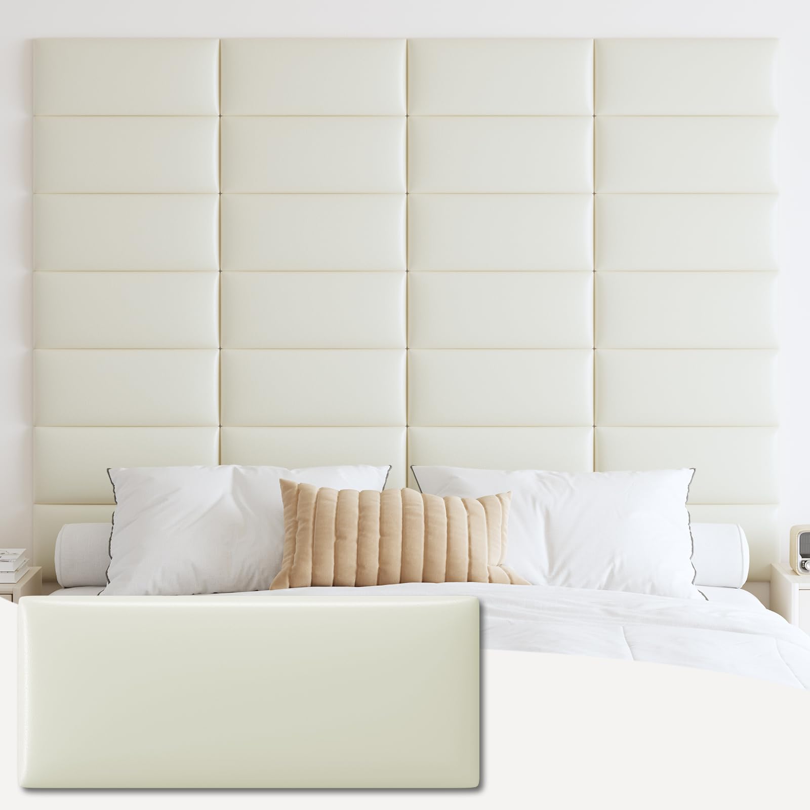 IFNOW Wall Mounted Upholstered Headboard Full, 3D Peel and Stick Soundproof Wall Panels, Reusable and Removable Padded Headboard