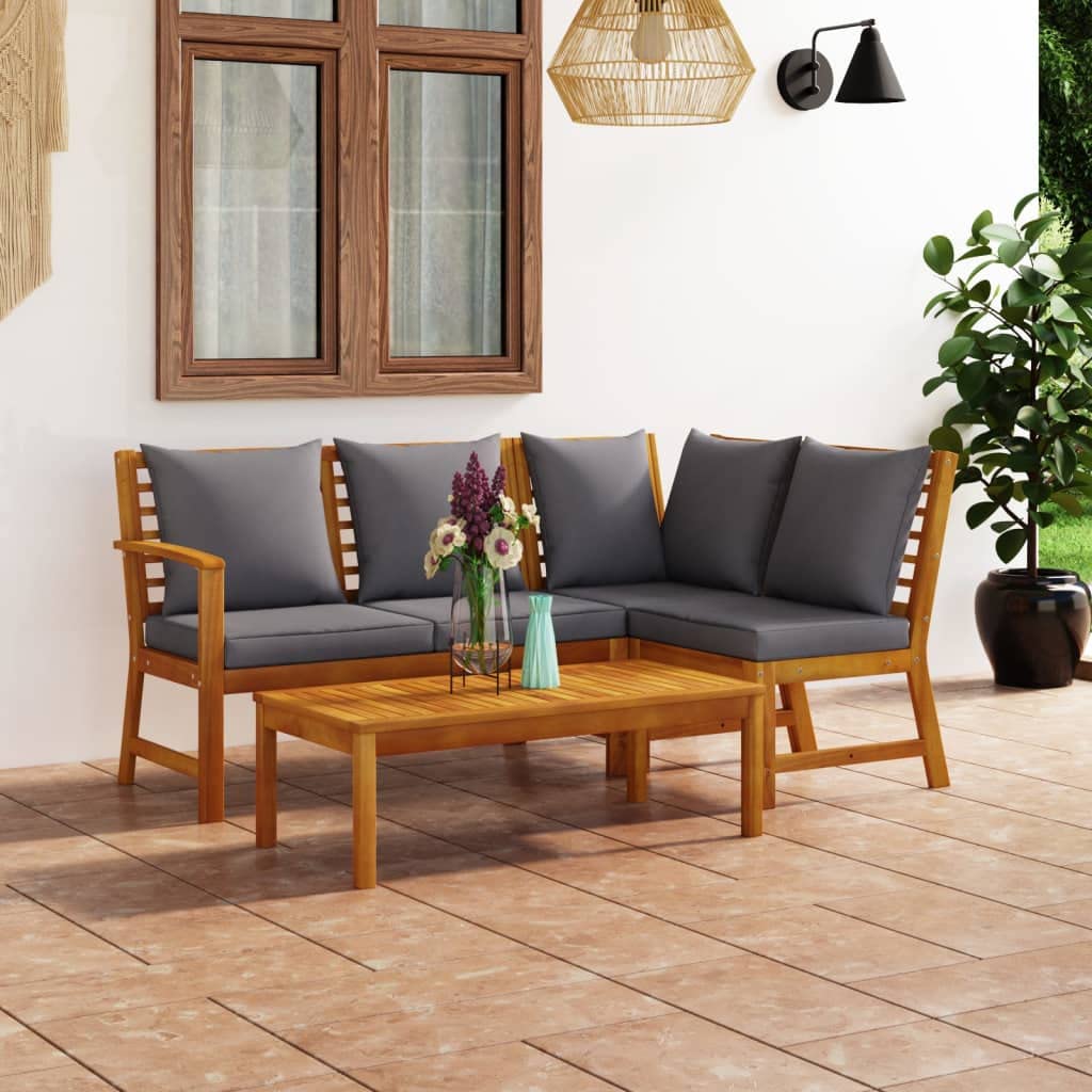 vidaXL Outdoor 4-Piece Patio Lounge Set with Coffee Table, Solid Acacia Wood with Oil Finish, Dark Gray Cushions, Weather Resistant Polyester Covers