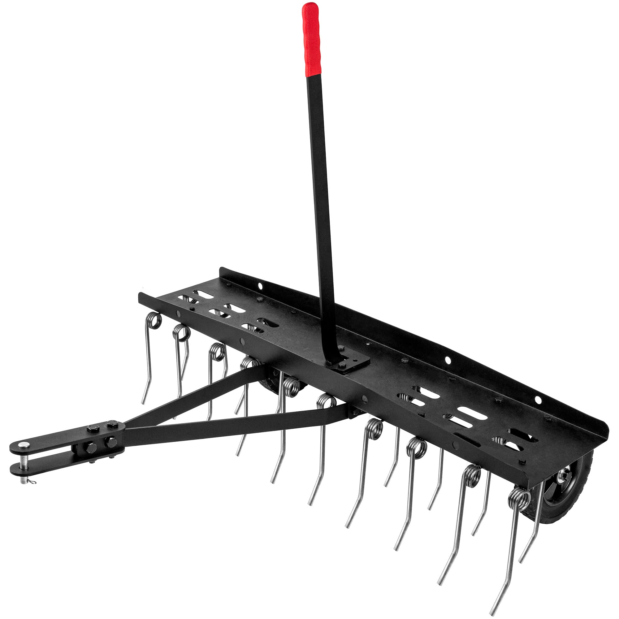 Suchtale 48Inch Tow Behind Dethatcher With 24 Spring Steel Tines,Lawn Sweeper Garden Grass Tractor Rake Removes Thatch From Larg
