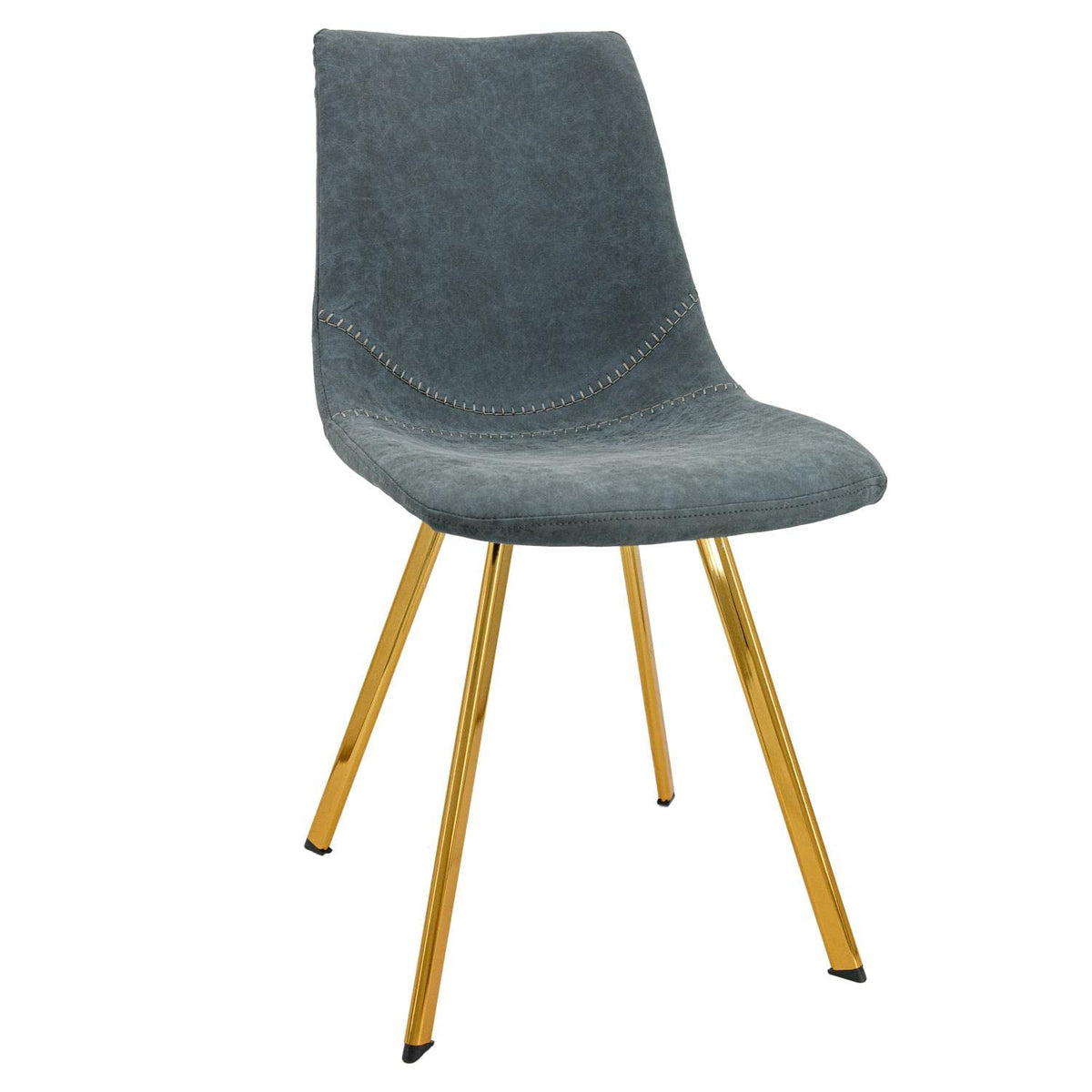 LeisureMod Markley Modern Leather Dining Chairs Kitchen Chairs with Gold Legs (Peacock Blue)