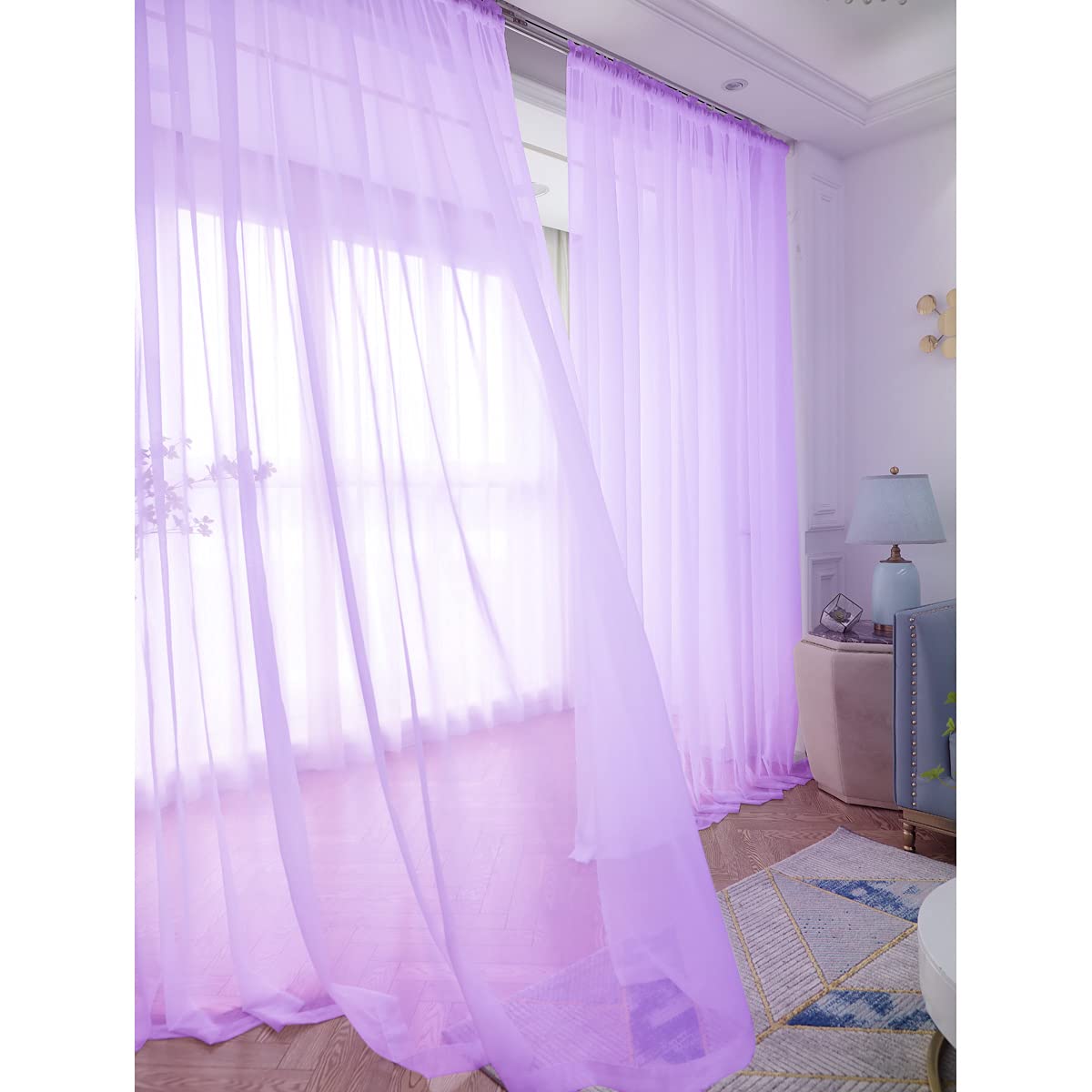 Window Purple Sheer Curtains 60 Inches Width 45 Inches Long 2 Panels Sheer Curtains Clear Curtains Basic Rod Pocket Panel For Ho