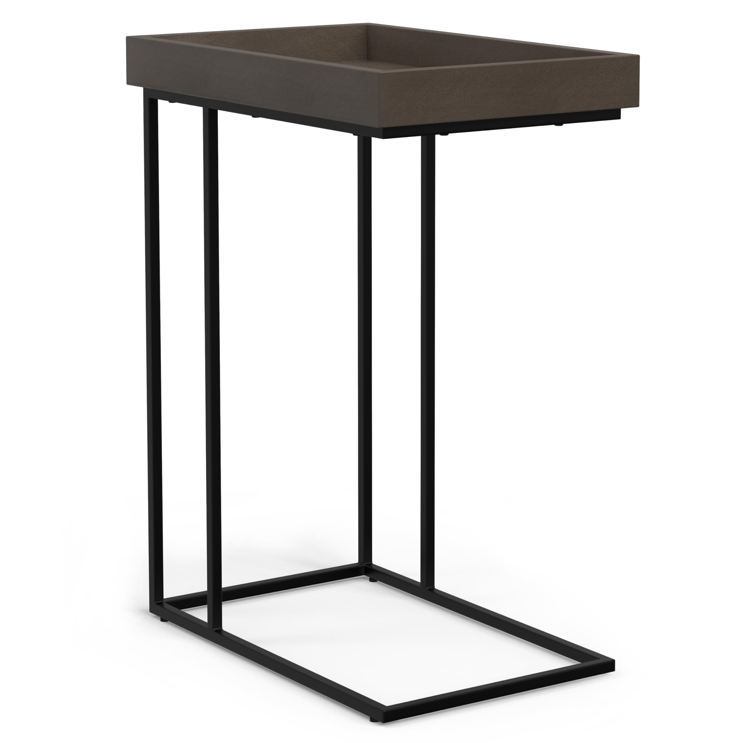 SIMPLIHOME Gallagher Solid Mango Wood and Metal 12 inch Wide Rectangle Industrial C Side Table in Walnut Brown, Fully Assembled 
