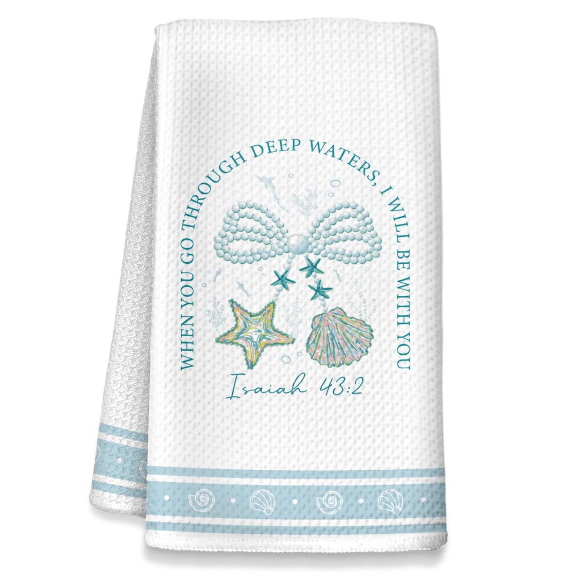 NEFMGEG Blue Coastal Christian Kitchen Towels, Preppy Beach Hand Tea Towels, Christian Gifts for Women Men Housewarming Decor, P