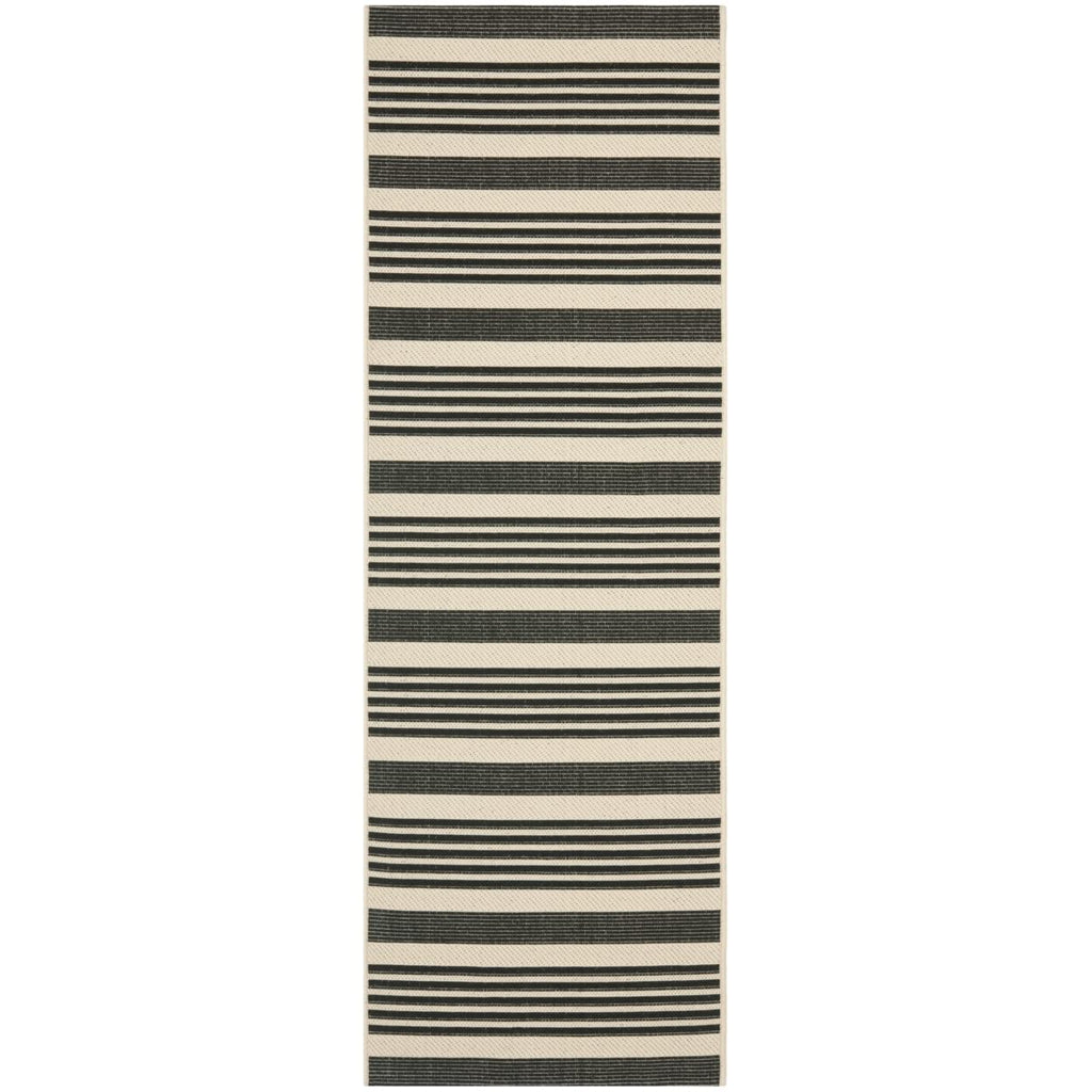 SAFAVIEH Courtyard Collection 2'3'' x 22' Black/Bone CY6062 Stripe Indoor/ Outside Waterproof Easy cleansingPatio Backyard Mudro