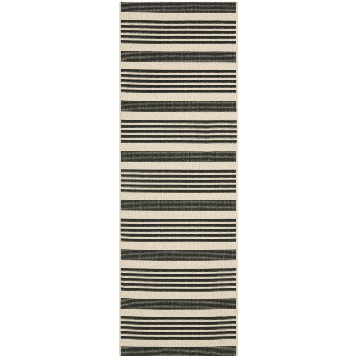 SAFAVIEH Courtyard Collection 23 x 20 Black/Bone CY6062 Stripe Indoor/ Outdoor Patio Backyard Mudroom Runner Rug