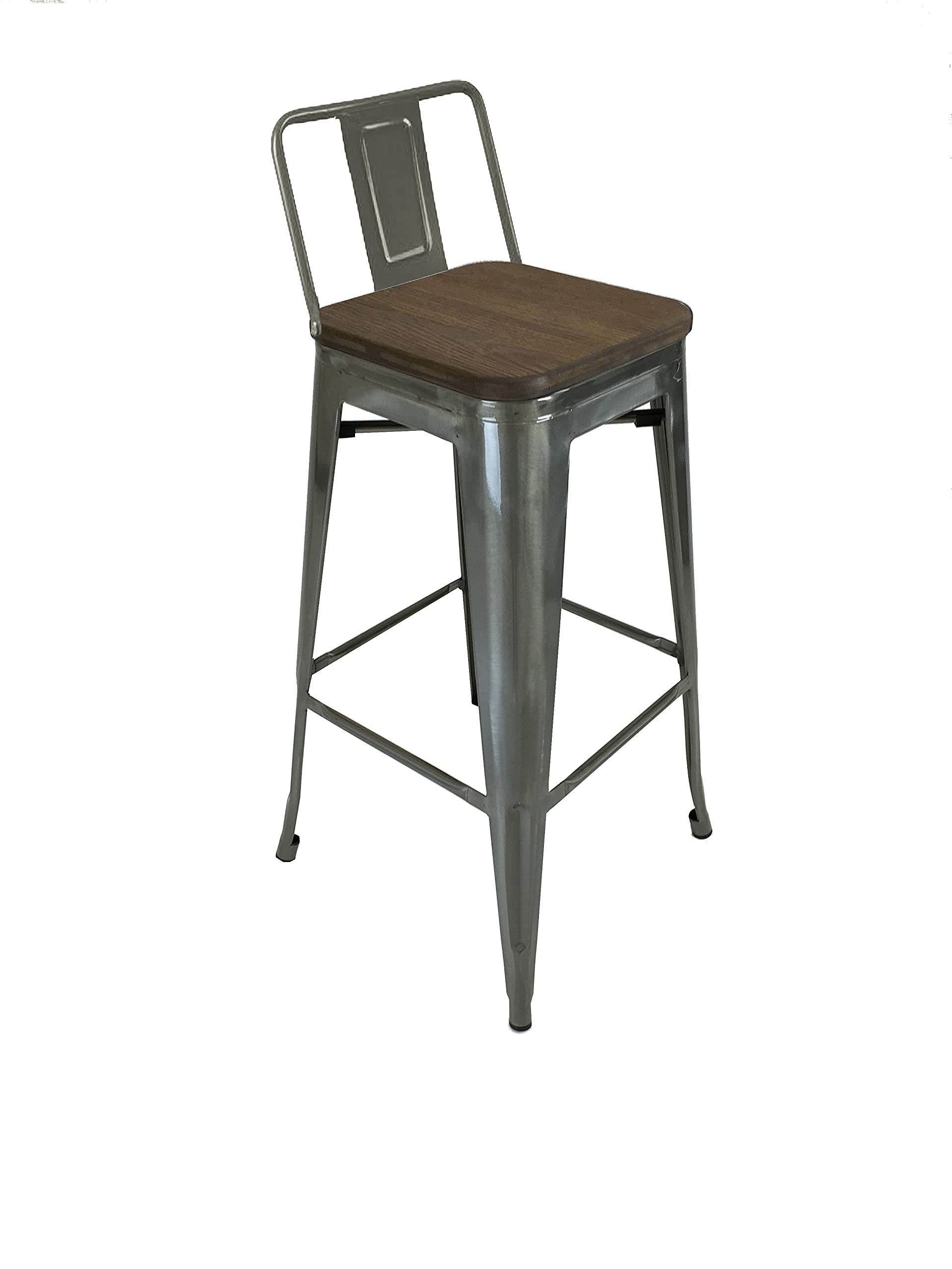 Neos Modern Furniture Set of 4 Natural Stainless Steel Kitchen Bar Stool with Backrest, Wood Seat, and Rubber Capped Feet