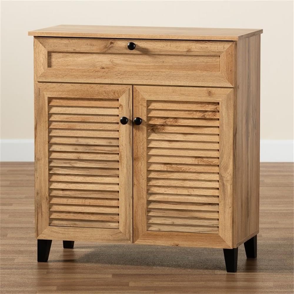 Baxton Studio Coolidge Modern and Contemporary Oak Brown Finished Wood 1-Drawer Shoe Storage Cabinet