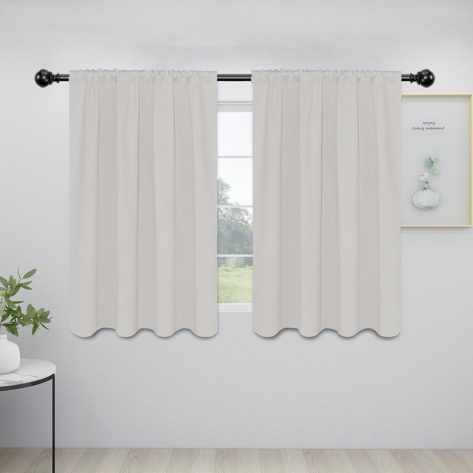 Easy-Going Rod Pocket Blackout Curtains For Bedroom, Room Darkening Window Curtains For Living Room, Thermal Insulated Noise Reduction Solid Window Drapes, 2 Panels(42X45 In, Light Linen)