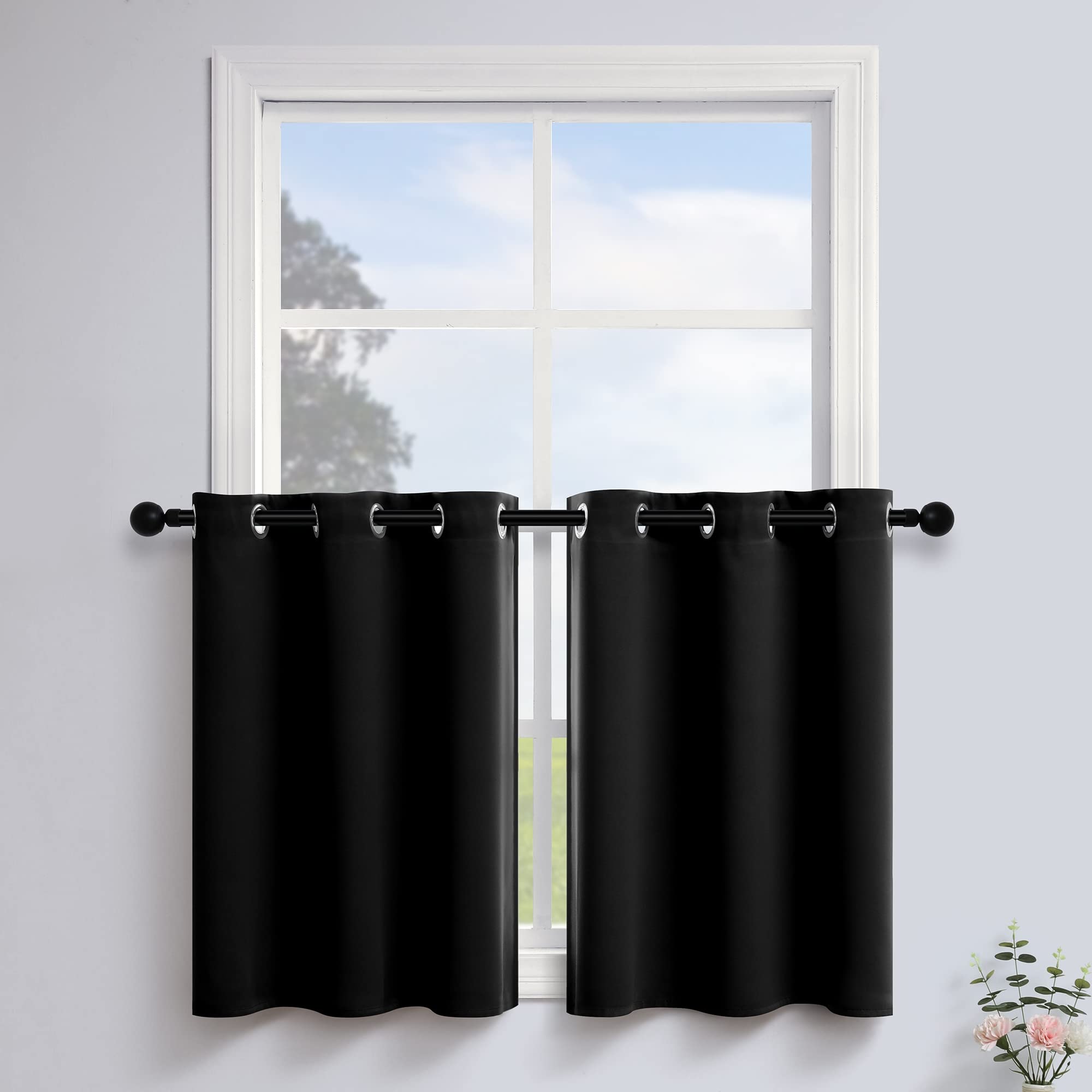 Grommet Short Blackout Curtains 30 Inch Length for Small Windows Cafe Black Curtains for Camper Bathroom Bedroom Kitchen