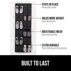 Gorilla Grip Over The Door Shoe Organizer, 2 Pack, 24 Breathable Mesh Pockets, Space Saving Hanging Storage Holder, Closet Rack Hanger Holds Up To 40 Lbs, Hangs On Closets, Shoes, Accessories, Black