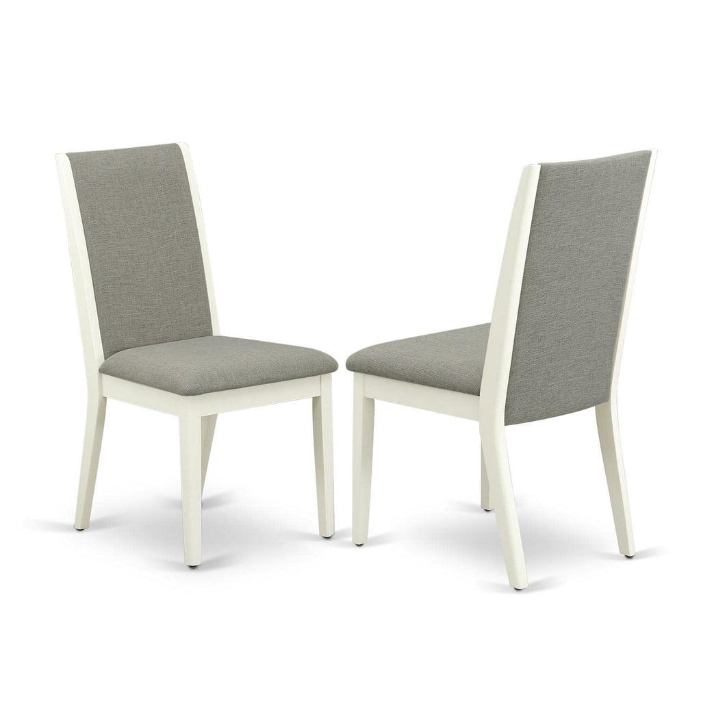 East West Furniture Dlla3-Whi-06 3 Piece Kitchen Table Set For Small Spaces Contains A Round Dining Table With Pedestal And 2 Shitake Linen Fabric Upholstered Chairs, 42X42 Inch, Linen White