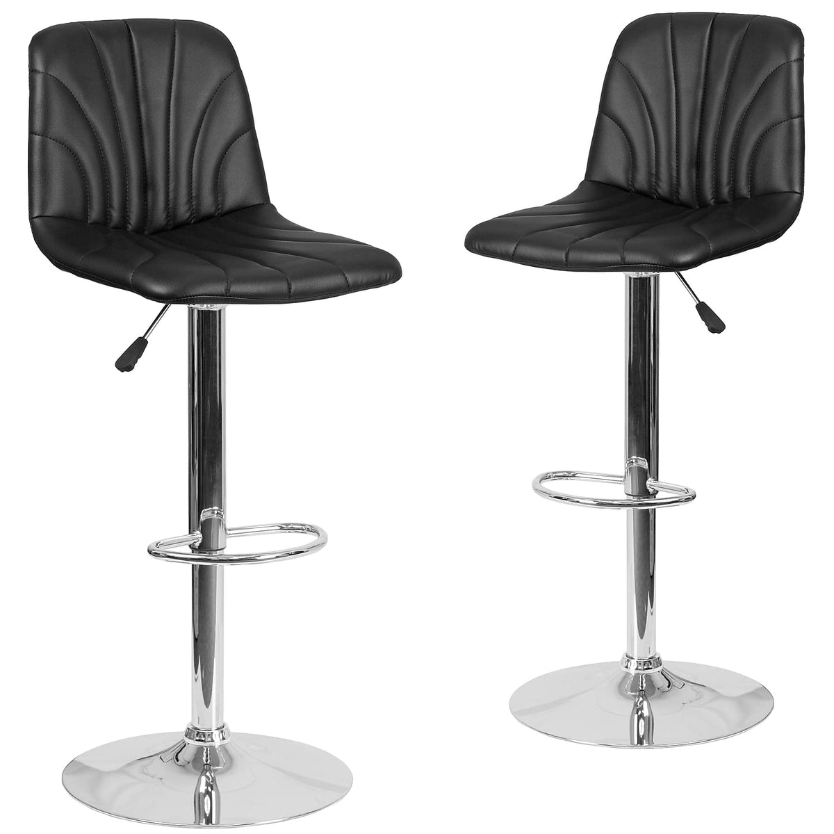 Flash Furniture Williams Contemporary Black Vinyl Adjustable Height Barstool With Embellished Stitch Design And Chrome Base