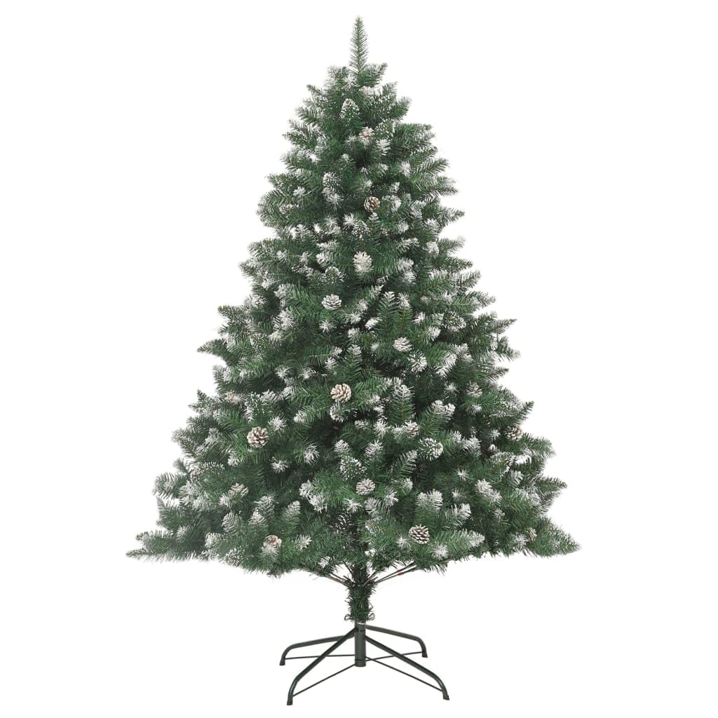 vidaXL Artificial PVC Christmas Tree with Sturdy Steel Stand - 70.9&quot; Height, Snow-Flocked, Easy to Assemble, Hinged Construction, Green & White