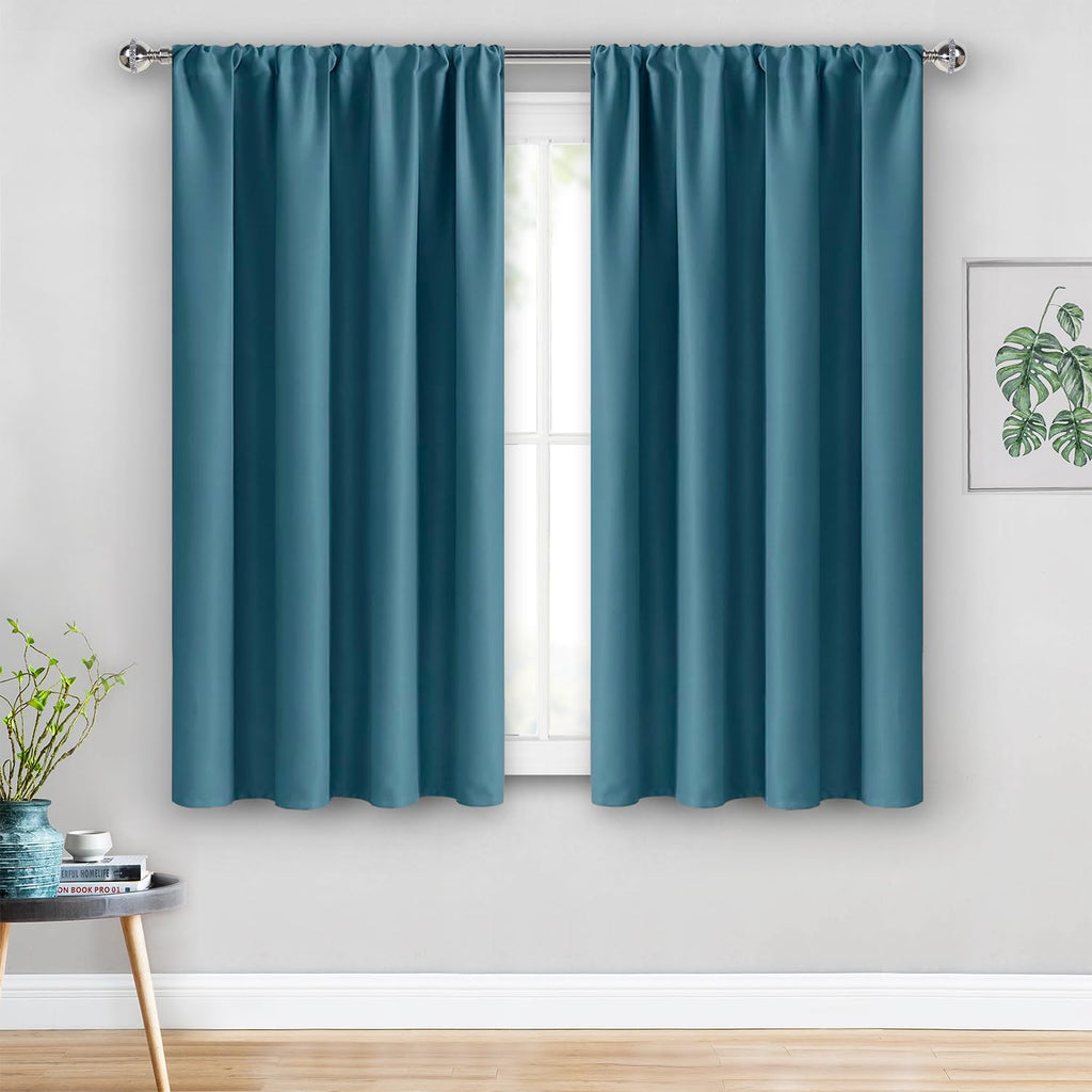 Jiuzhen Blackout Curtains For Bedroom - Thermal Insulated Room Darkening Noise Reducing, 52 X 45 Inch Length Curtains For Living Room, Set Of 2 Panels With Tiebacks, Stone Blue