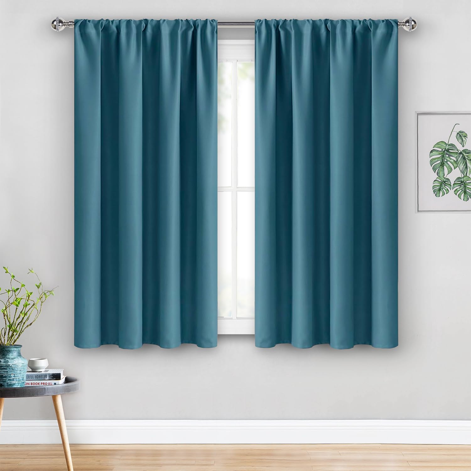 Jiuzhen Blackout Curtains For Bedroom - Thermal Insulated Room Darkening Noise Reducing, 52 X 45 Inch Length Curtains For Living Room, Set Of 2 Panels With Tiebacks, Stone Blue