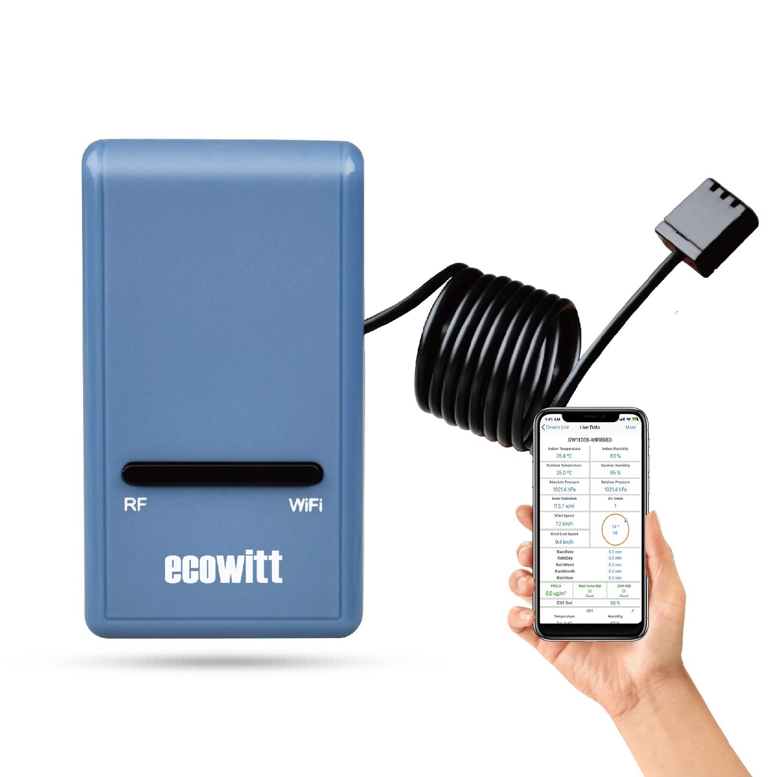 Ecowitt Gw1100 Wi-Fi Weather Station Sensor Gateway With Temperature, Humidity And Atmospheric Pressure 3-In-1 Probe Sensor(1X G