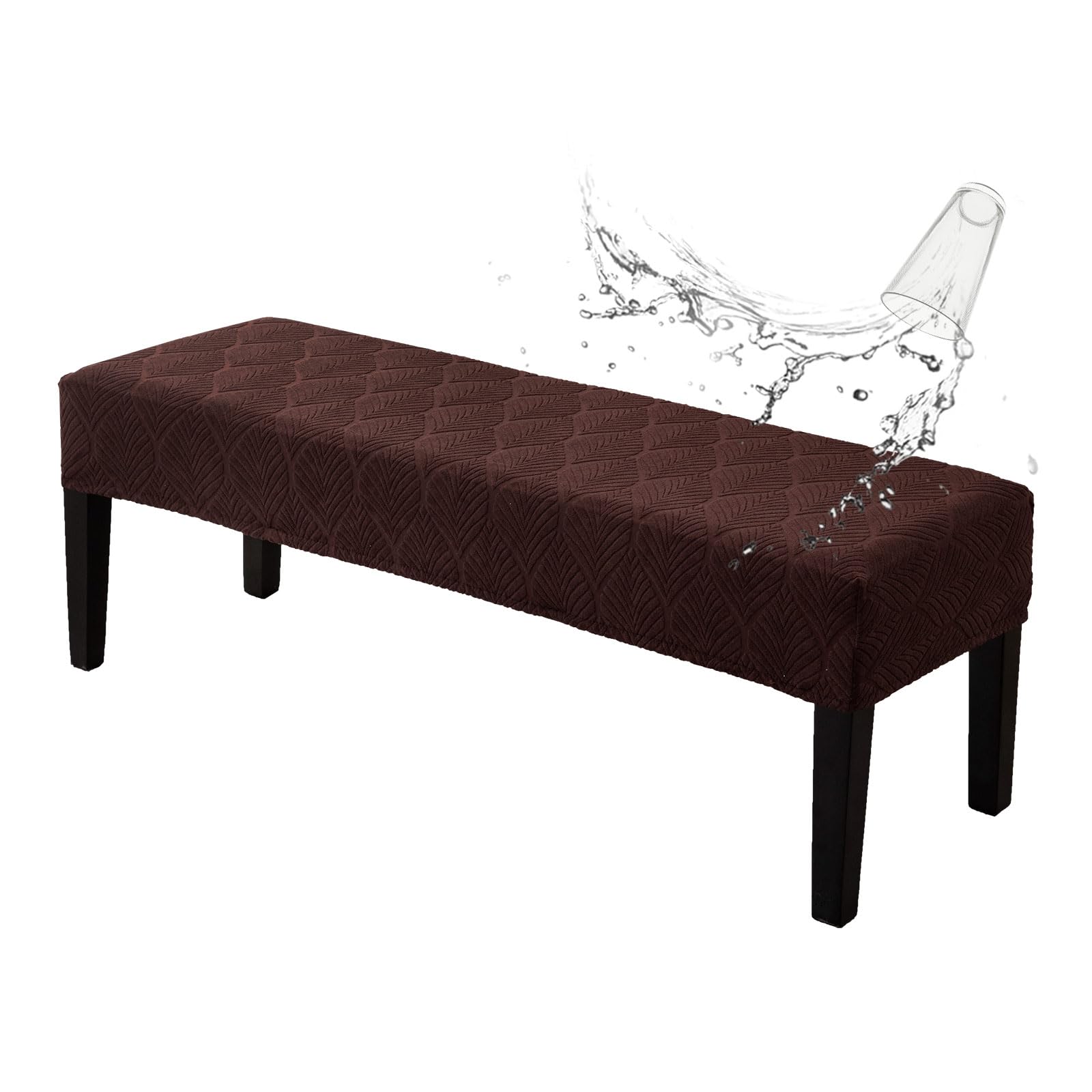 Waterproof Dining Room Bench Covers, Stretch Jacquard Bench Seat Protector Cover, Rectangular Bench Cover For Bedrooms, Living Rooms, Kitchens, Removable, Washable (Chocolate)