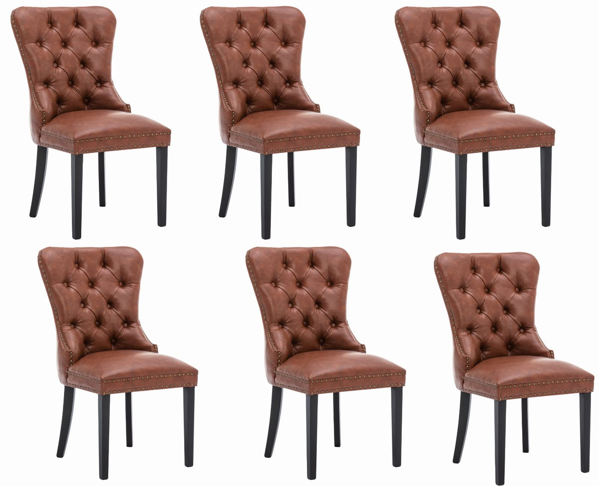 Ealson Modern Dining Chairs Set Of 6 Mid Century Leather Dining Room Chairs With Wood Legs Tufted Upholstered Kitchen Side Chair