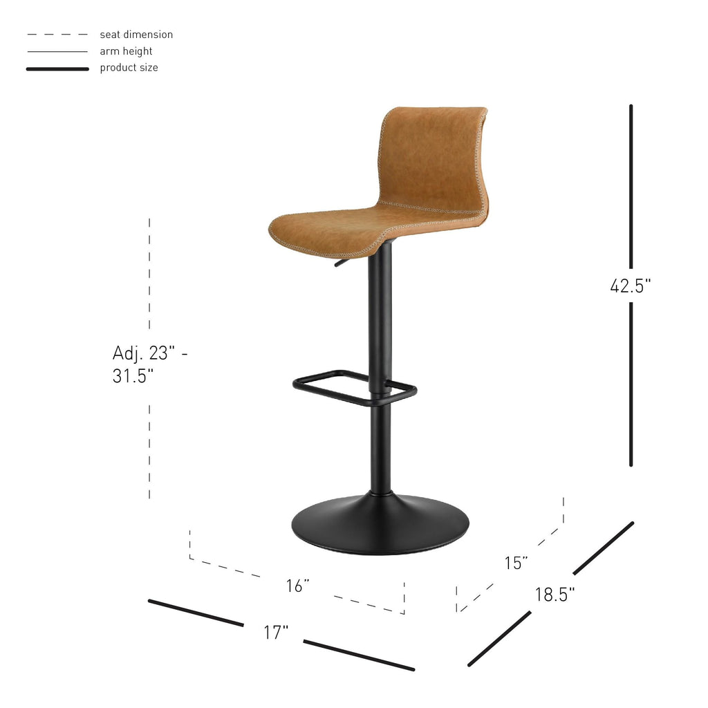 New Pacific Direct Jayden Vintage Cedar Brown PU Leather Low Back Gaslift Bar Stools, Set of 2, Perfect for Home & Kitchen