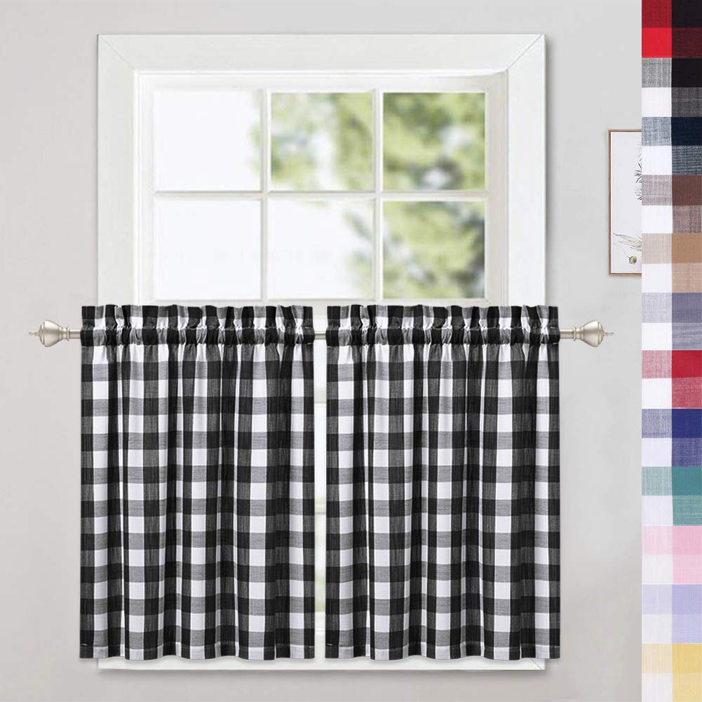 Caromio Buffalo Plaid Gingham Pattern Rod Pocket Short Window Curtains For Kitchen Cafe Curtains Bathroom Window Curtains 30 Inc