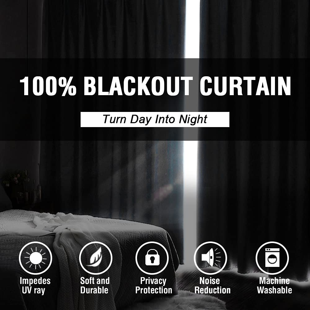 H.Versailtex 100% Blackout Curtains For Bedroom Thermal Insulated Blackout Curtains 84 Inch Length Heat And Full Light Blocking