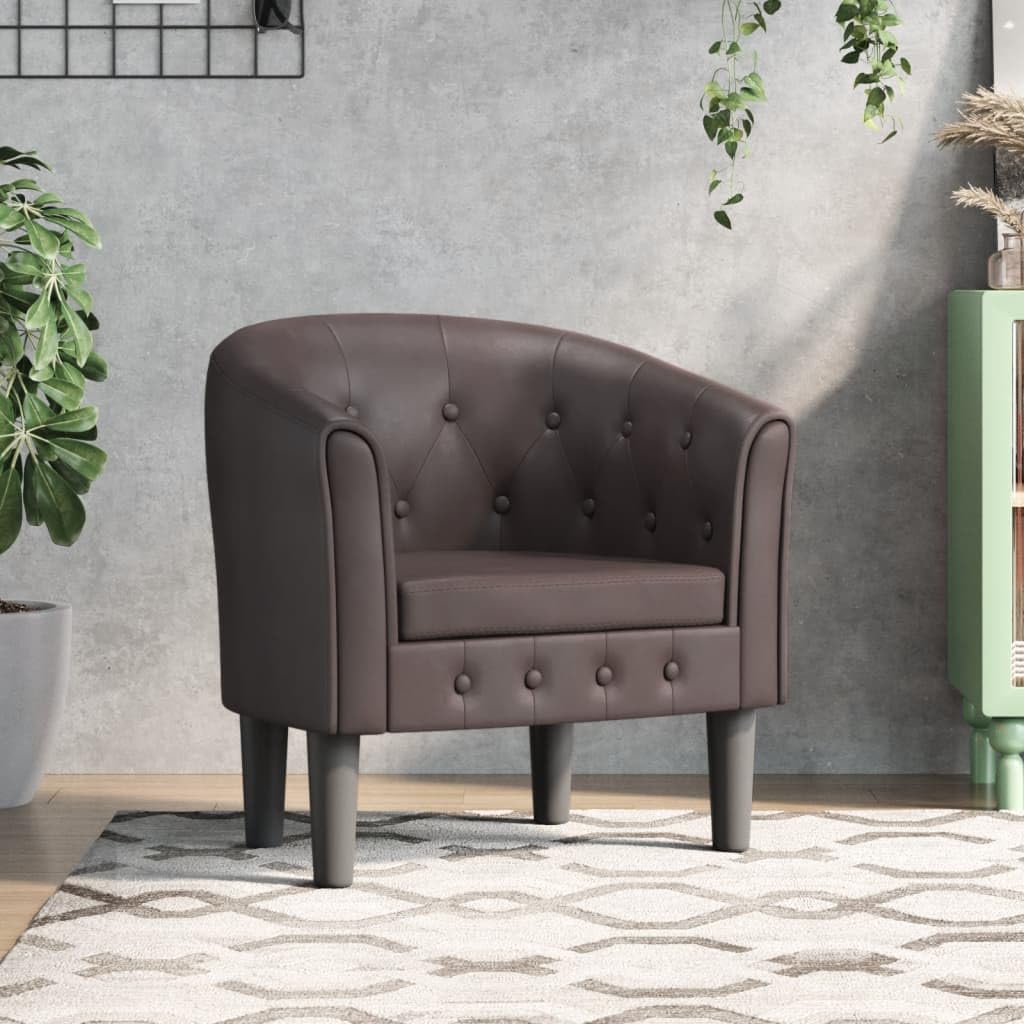 vidaXL Modern Tub Chair in Brown Faux Leather - Durable, Stain-Resistant Armchair for Living Room, Bedroom or Office - Comfortable Seat with Thick Padding